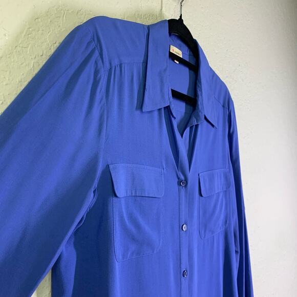 CREMIEUX Women's Blue Tie Front Long‎ Sleeve Button Down Blouse Size Medium - Picture 9 of 15